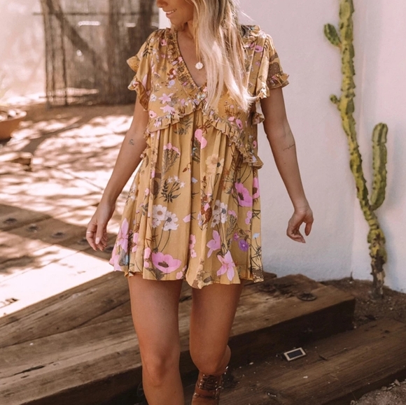 NEW Spell x Free People Yellow Wild Bloom Romper - Picture 4 of 5